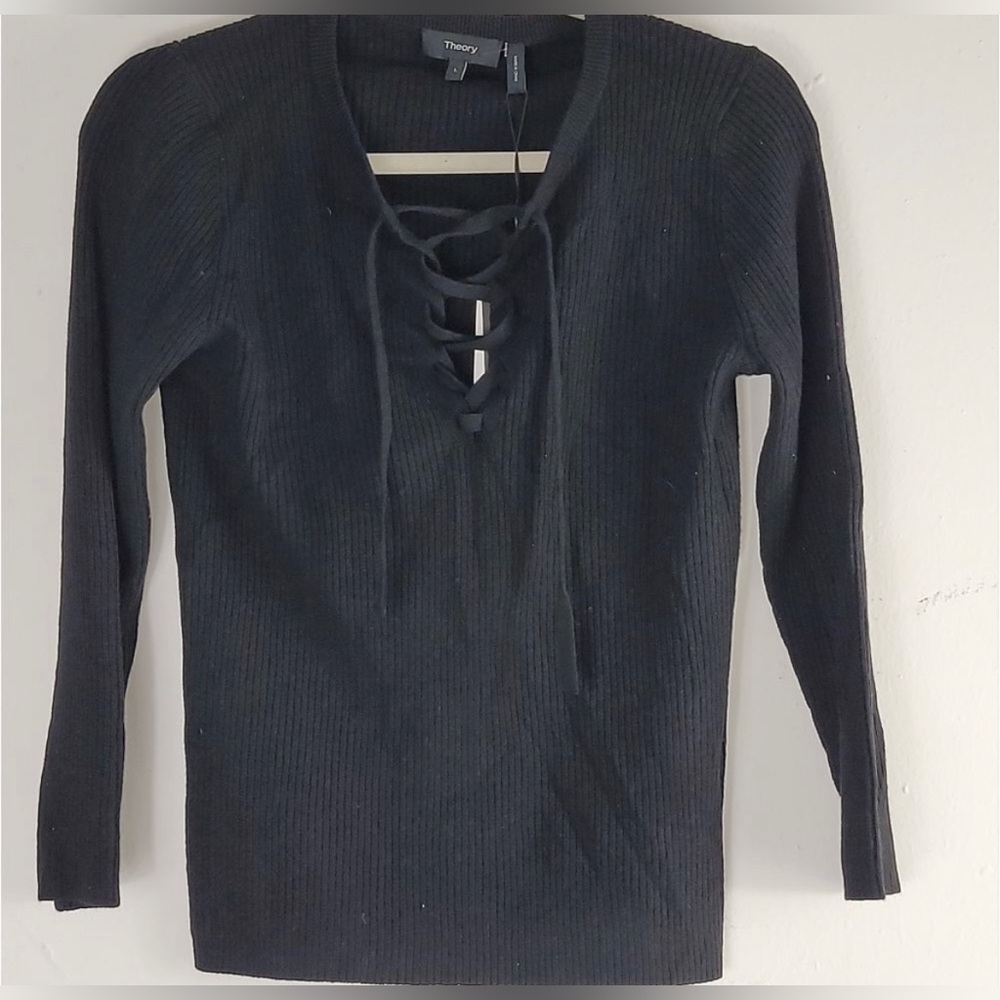Nwt Theory Coryntha Black Evian stretch Sweater Size Large